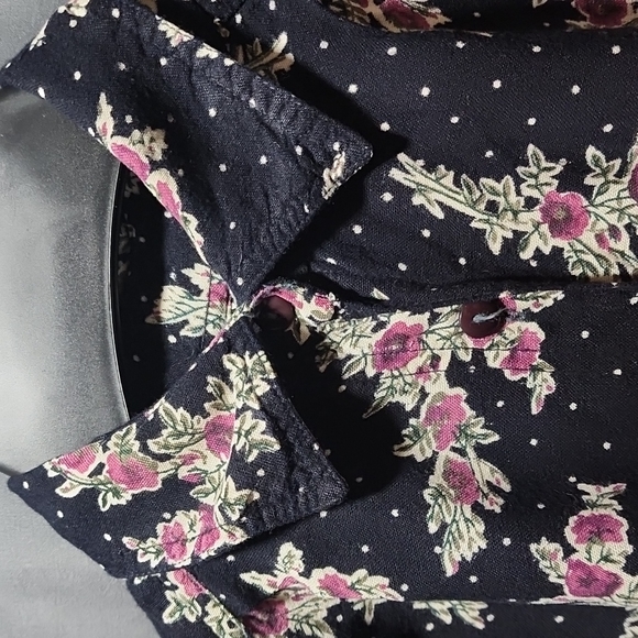 Womens Med Tanza Dark Navy Blue & Pink Floral Button Up - Picture 1 of 7